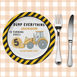 "Dig In! Construction Truck Party for 5th Birthday Papieren Bordje