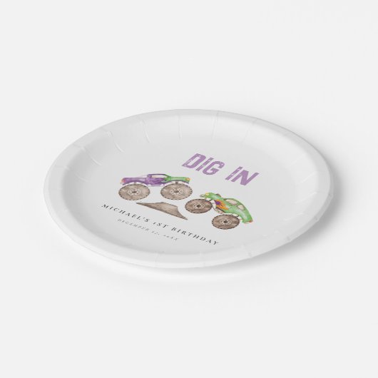 DIG IN Monster Trucks Verjaardag Papieren Bordje (Gekanteld)