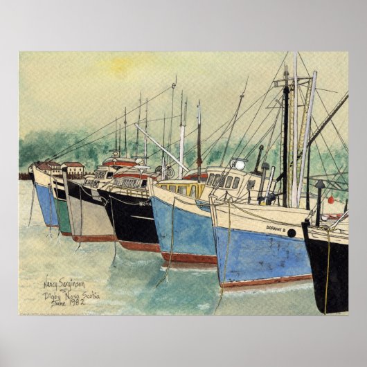 Digby, Nova Scotia, Vissende boten, Waterverf Poster (Voorkant)