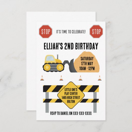 Digger Birthday Invitation Kaart (Voorkant / Achterkant)