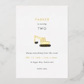 Digger Construction Party Folie Birthday Invite Folie Uitnodiging (Voorkant)