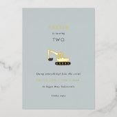 Digger Construction Party Folie Birthday Invite Folie Uitnodiging (Voorkant)