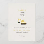 Digger Construction Party Folie Birthday Invite Folie Uitnodiging (Voorkant)