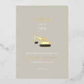 Digger Construction Party Folie Birthday Invite Folie Uitnodiging (Voorkant)