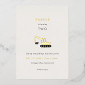 Digger Construction Party Folie Birthday Invite Uitnodiging (Voorkant)