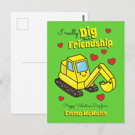Digger Cute Kind Valentijnsdag Excavator Briefkaar Briefkaart (Voorkant / Achterkant)