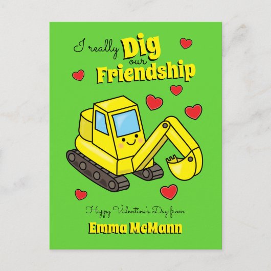 Digger Cute Kind Valentijnsdag Excavator Briefkaar Briefkaart (Voorkant)