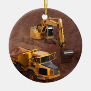 Digger en Dump Truck Keramisch Ornament