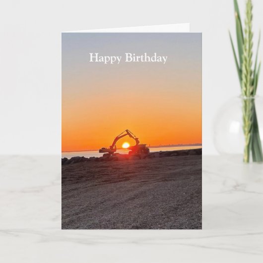 Digger en Truck die zon door het zee plaatsen Kaart (Voorkant)