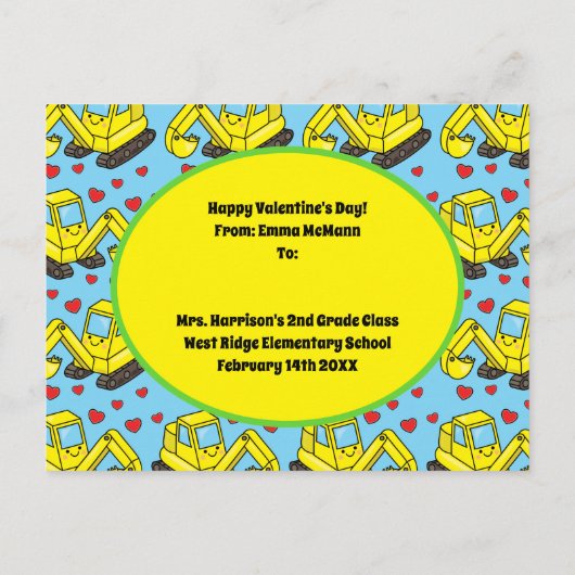 Digger Kinder klaslokaal Valentijn graafmachine Ka Briefkaart (Achterkant)