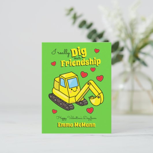 Digger Kinder klaslokaal Valentijn graafmachine Ka Briefkaart (Staand voorkant)