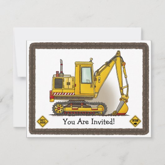 Digger Shovel Kinder Party Invitation Kaart (Voorkant)