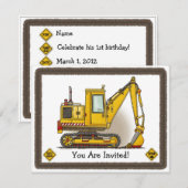 Digger Shovel Kinder Party Invitation Kaart (Voorkant / Achterkant)