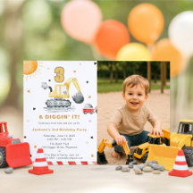 Digger Truck Construction 3rd Birthday Party Photo