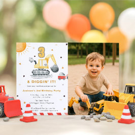 Digger Truck Construction 3rd Birthday Party Photo Kaart