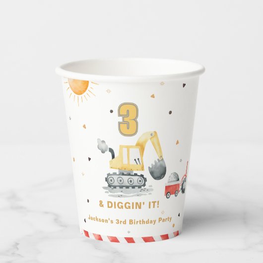 Diggin’ It Yellow Construction Brithday Party Papieren Bekers (Voorkant)
