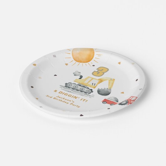 Diggin’ It Yellow Construction Brithday Party Papieren Bordje (Gekanteld)