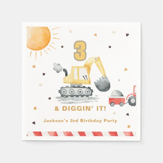 Diggin’ It Yellow Construction Brithday Party Servet (Voorkant)
