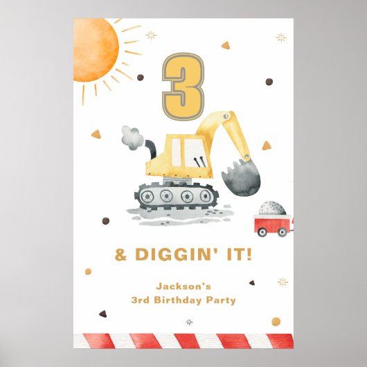 Diggin’ It Yellow Digger Brithday Party Welcome Poster (Voorkant)