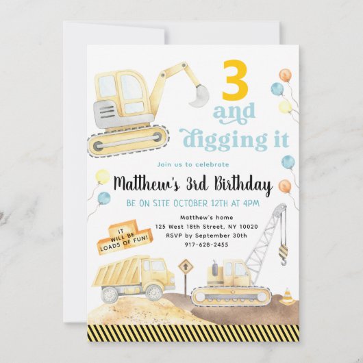 Digging It Construction Trucks Birthday Kaart (Voorkant)