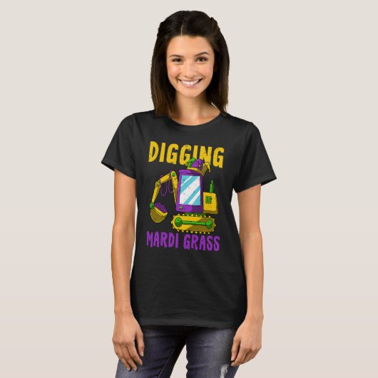 Digging Mardi Gras Cool Jester Excavator Construct T-shirt (Voorkant volledig)