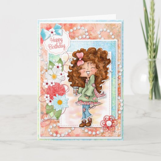 Digi Doodles Ginger Peach Birthday Card Kaart (Voorkant)