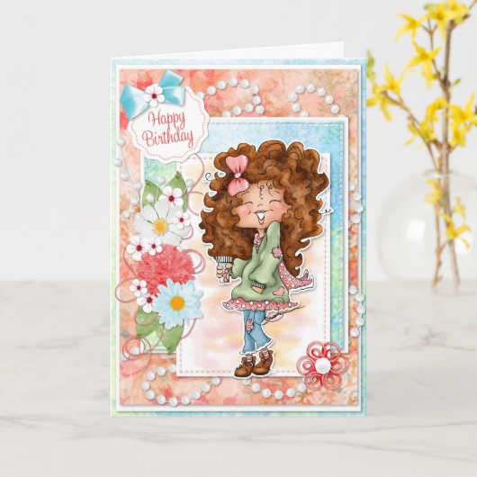 Digi Doodles Ginger Peach Birthday Card Kaart (Gele Bloem)