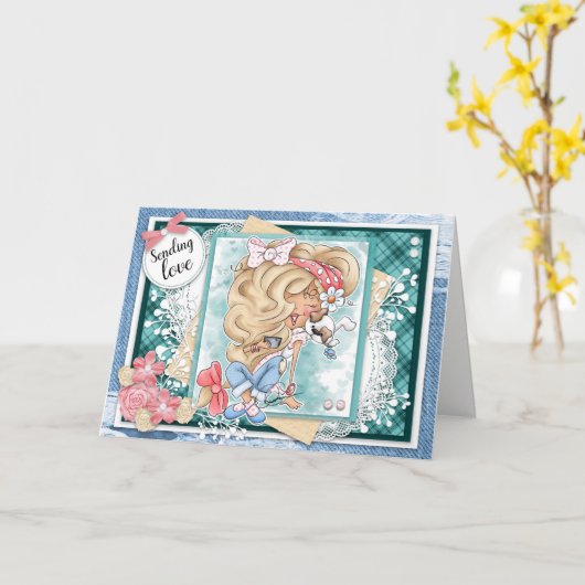 Digi Doodles Sending Love Wenskaart Kaart (Gele Bloem)