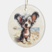 DigiPups Chinese Crested Puppy Hond Strand Scène Keramisch Ornament (Links)