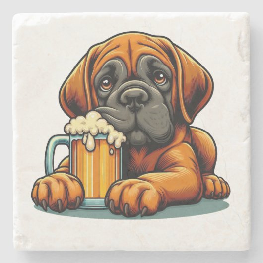 DigiPups Mastiff Hondenbier Mok Cartoon Stenen Onderzetter (Voorkant)