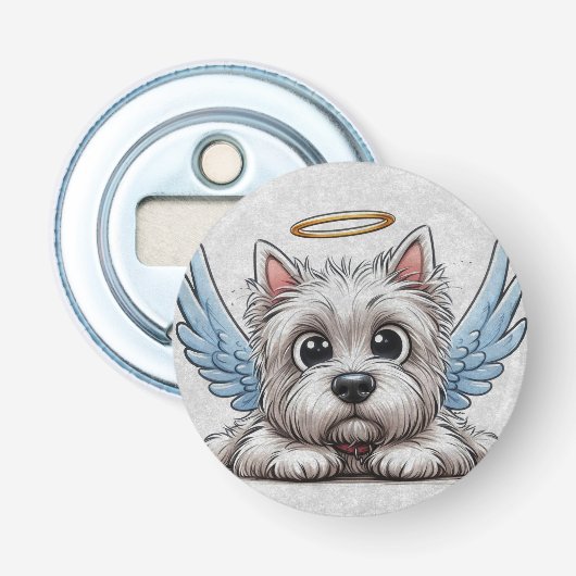 DigiPups West Highland Terrier Hondenstrand Scene Button Flesopener (Voorkant)