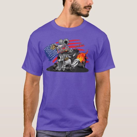 DigiRods Rat Rod Racer American Flaming Hot Rod Ca T-shirt (Voorkant)