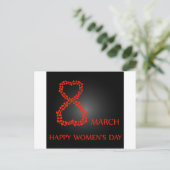Digit 8 met rode harten - internationale vrouwenda briefkaart (Staand voorkant)