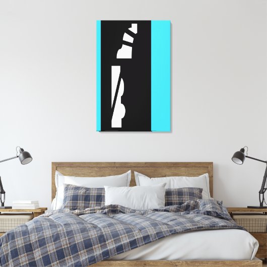 Digitaal Abstract zwart, wit & Aqua Canvas Print (Insitu (Slaapkamer))