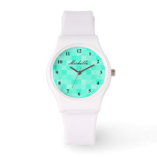 Digitaal aqua blauw pixel patroonhorloge voor vrou horloge