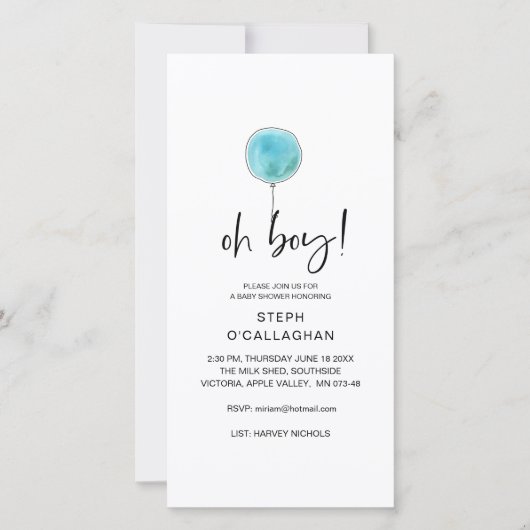 Digitaal Baby shower Blauwe ballon Kelleton eVite Aankondiging (Voorkant)