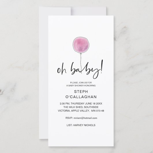 Digitaal Baby shower roze ballon met mobiele telef Aankondiging (Voorkant)