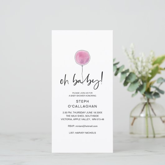 Digitaal Baby shower roze ballon met mobiele telef Aankondiging (Staand voorkant)