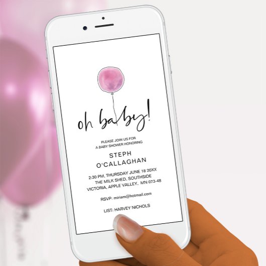Digitaal Baby shower roze ballon met mobiele telef Aankondiging