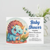 Digitaal blauw aangepaste dinosaurus jongen Baby s Kaart (Staand voorkant)