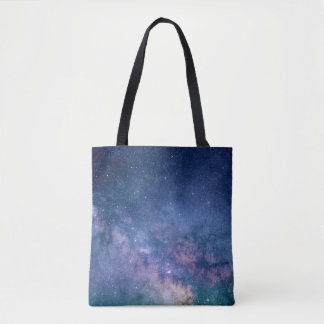 Digitaal blauw en paars sterrenstelsel tote bag
