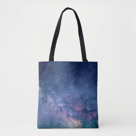 Digitaal blauw en paars sterrenstelsel tote bag (Voorkant)