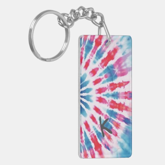 Digitaal Blauw Roze Tie Dye Sleutelhanger (Voorkant Links)