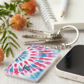 Digitaal Blauw Roze Tie Dye Sleutelhanger (Voorkant Rechts)