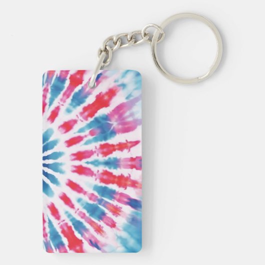 Digitaal Blauw Roze Tie Dye Sleutelhanger (achterkant)