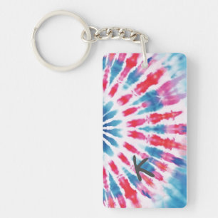 Digitaal Blauw Roze Tie Dye Sleutelhanger
