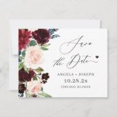 (Digitaal Briefkaart) Burgundy Blush Floral Weddin Save The Date (Voorkant)