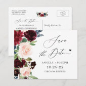 (Digitaal Briefkaart) Burgundy Blush Floral Weddin Save The Date (Voorkant / Achterkant)