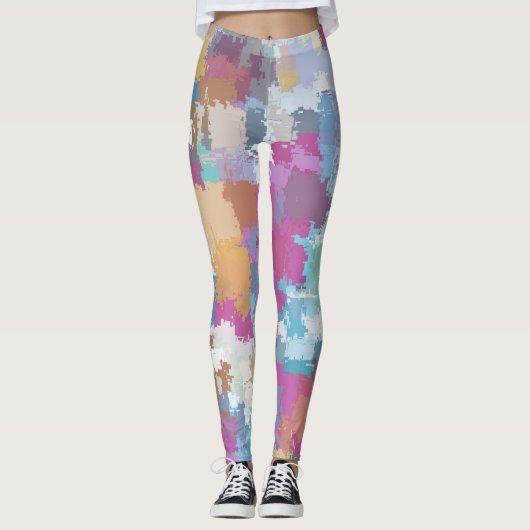 Digitaal Camo Blue Yellow roze patroon Leggings (Voorkant)