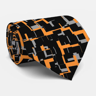 Digitaal Camo Oranje Zwart Wit Patroon Stropdas